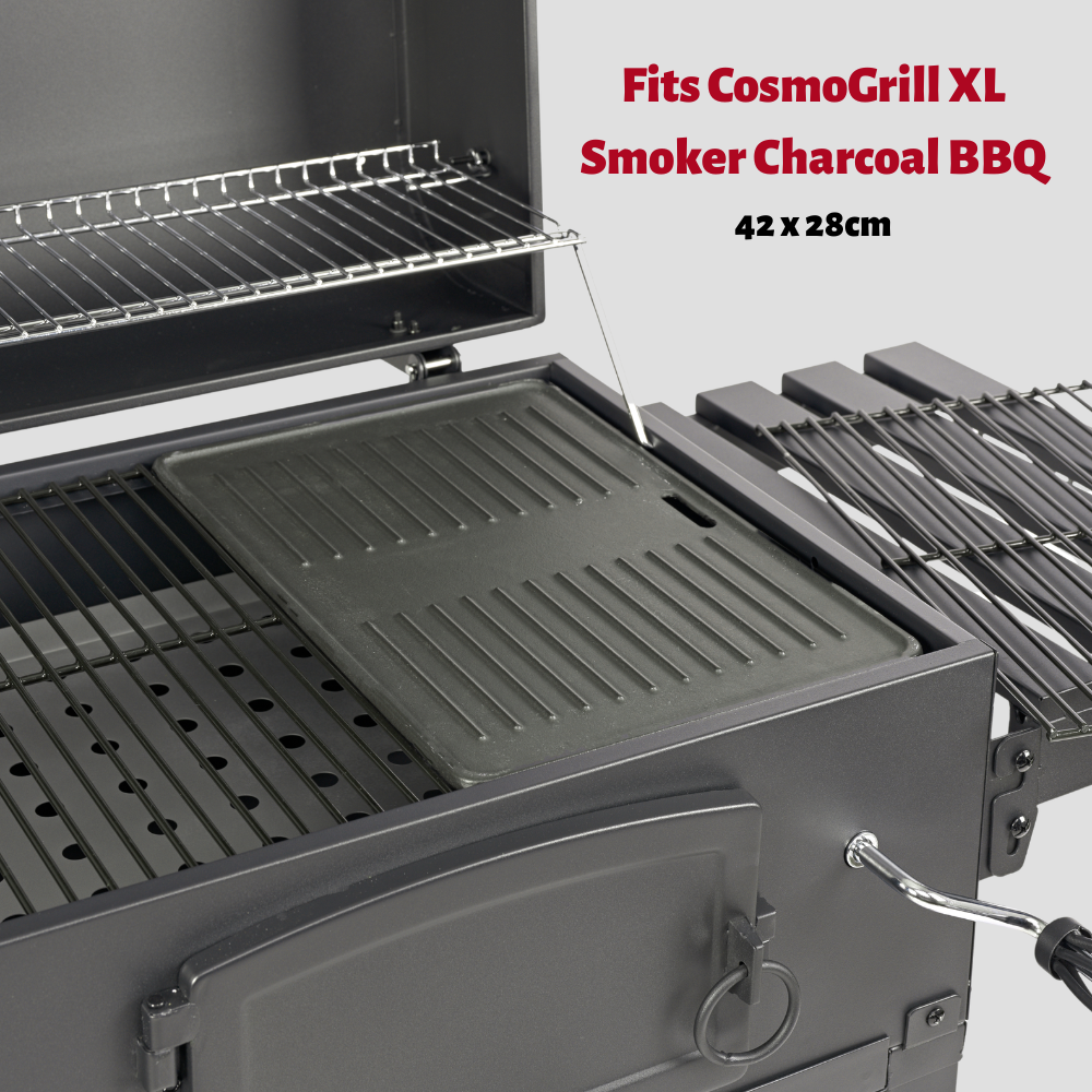 CosmoGrill XL Smoker Charcoal BBQ with cast iron griddle and additional grill insert