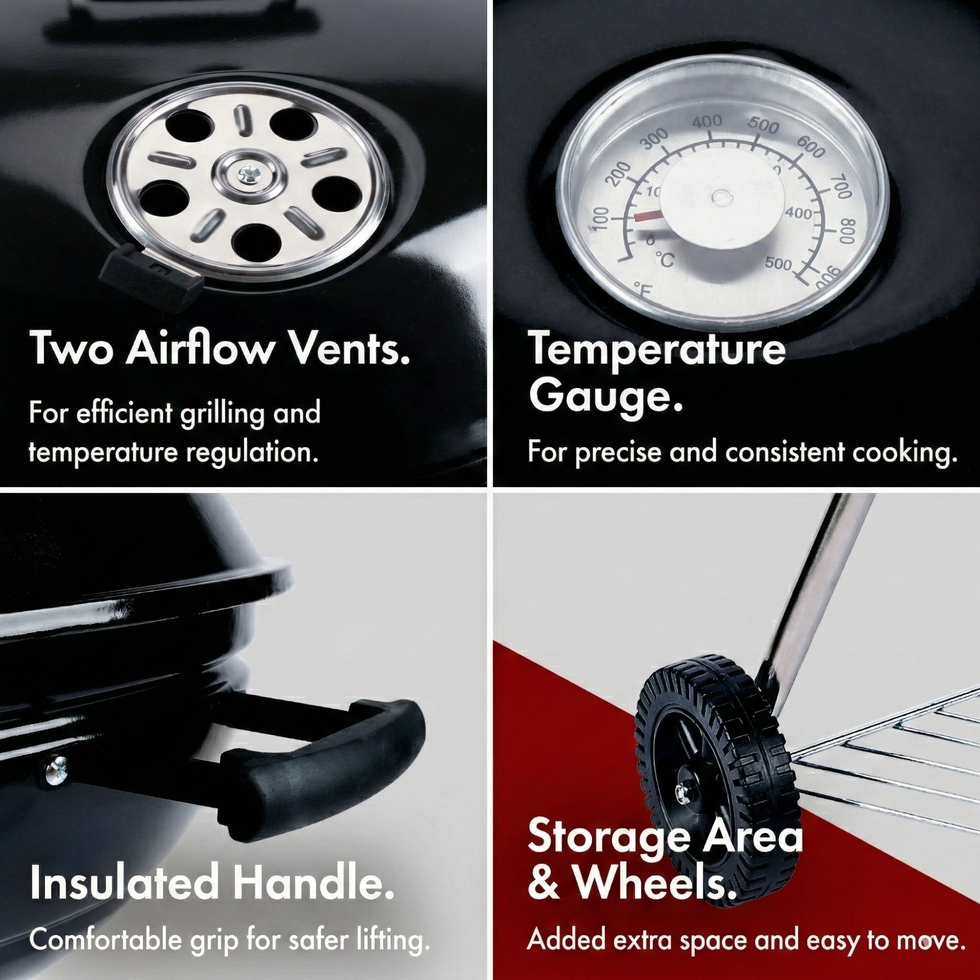 Features of a CosmoGrill kettle barbecue grill