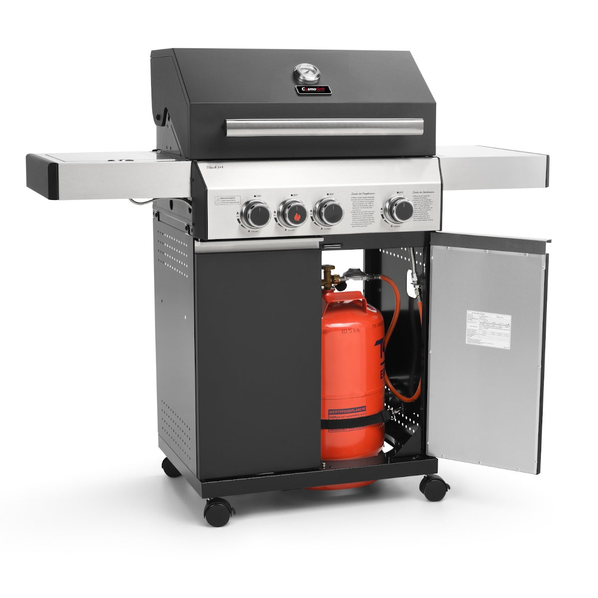 Premium Black 3+1 Gas Barbecue - CosmoGrill